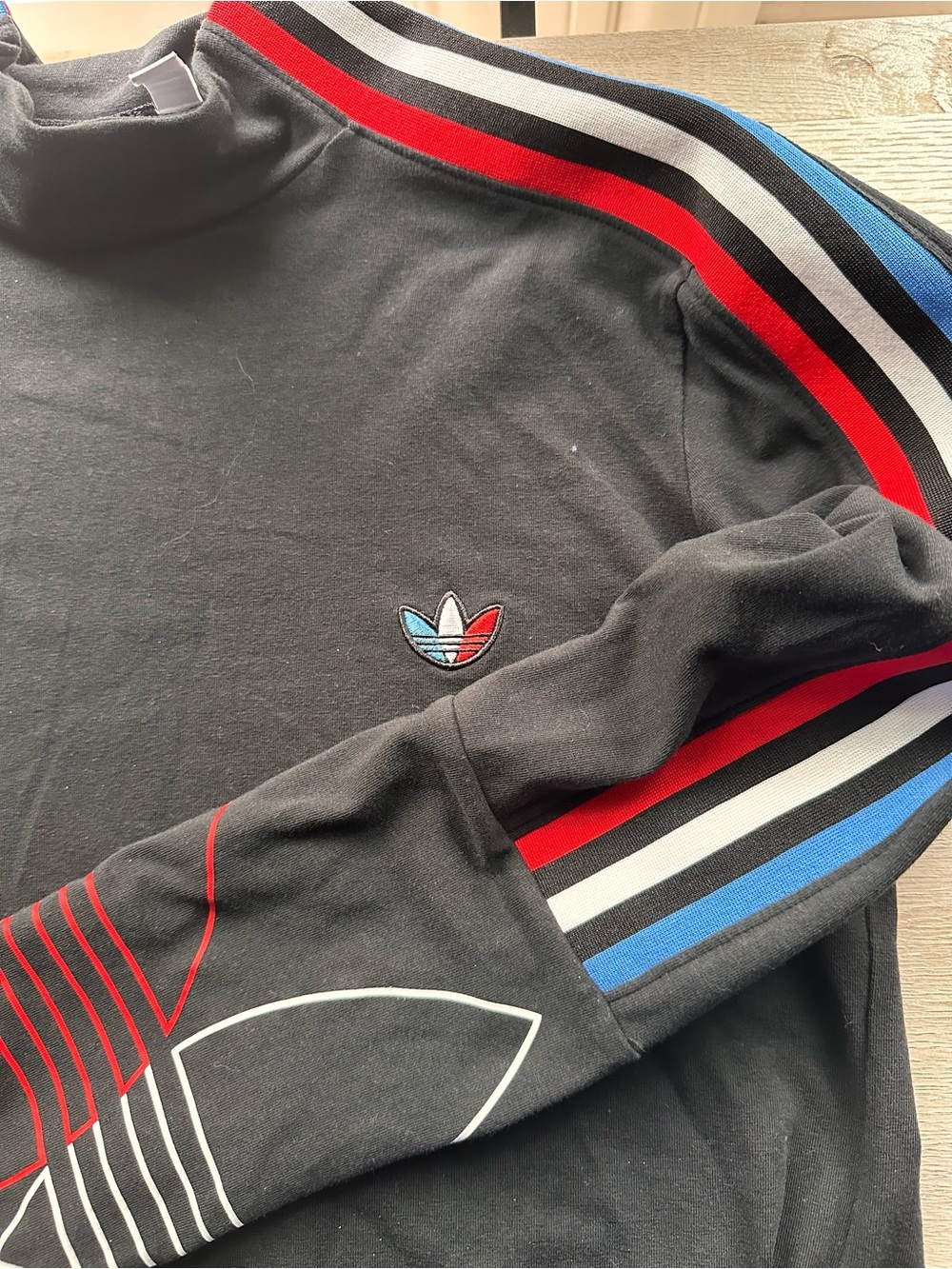 Adidas Originals Adicolor Tricolor Mock Neck Long Sleeve Top Black L GN2859 - Picture 6 of 10